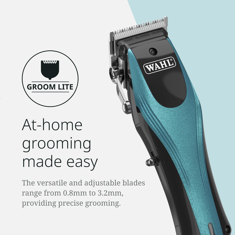 Wahl Pro Animal Groom Lite Pet Clipper - Cordless & USB Charging - Adjustable Blades - Professional Grooming Kit for Dogs, Cats & Small Pets - Black/Metallic Blue - PawsPlanet Australia