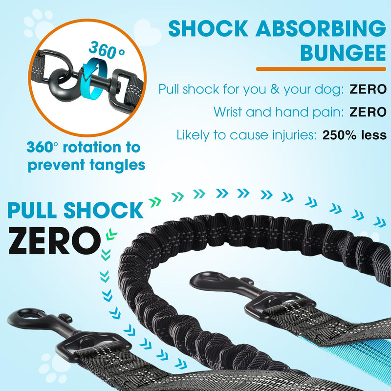 Hands Free Dog Leash with Waist Belt – No-Pull Bungee, Dual Padded Handles & Zipper Pouch for Running, Walking & Training – Adjustable Waist Leash for Large & Medium Dogs (Black) Black - PawsPlanet Australia