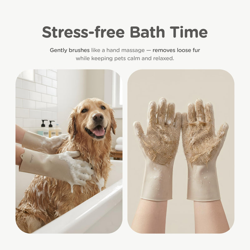 Pet Hair Remover Glove, Pet Grooming Silicone Gloves - Gentle Dog Shampoo Bath Glove, Bath Brush, Hair Removal Mitt, Shedding Brushes, Heat Resistant, Enhanced Five Finger Design - PawsPlanet Australia