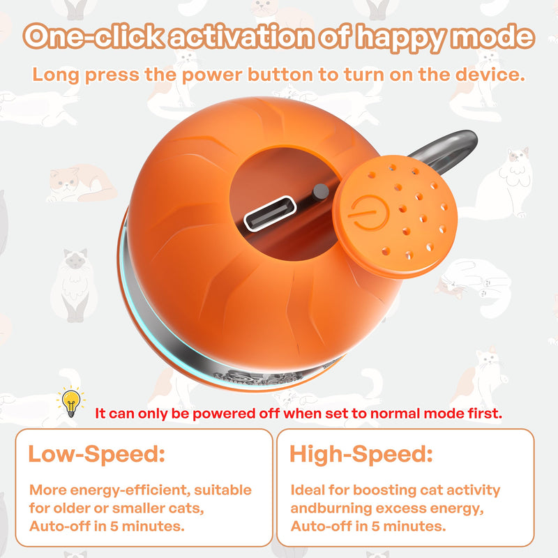 Speedy 2.0 Tail Interactive Cat Toys for Bored Indoor Adult Cats with 3 Tails,Automatic Cat Toy Ball Self Moving Chirping,Smart Kitten Rechargeable Cat Ball for Enrichment Exercise Essentials(Orange) Orange - PawsPlanet Australia