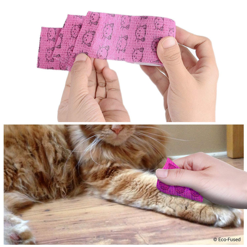 Eco-Fused Self Adhering Bandage - Injury Wrap Tape for Cats - Pack of 6 - Supports Muscles and Joints - Does not Stick to Hair - Elastic, Water Repellent, Breathable - Relieves Stress - PawsPlanet Australia