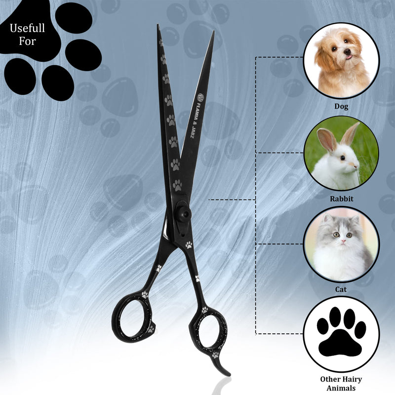 Professional Dog Grooming Scissors/Shears, Straight, with Paw Prints for Dogs, Cats & Pets (Right Handed, Black, Stainless Steel 8 Inch) Straight Scissors - PawsPlanet Australia