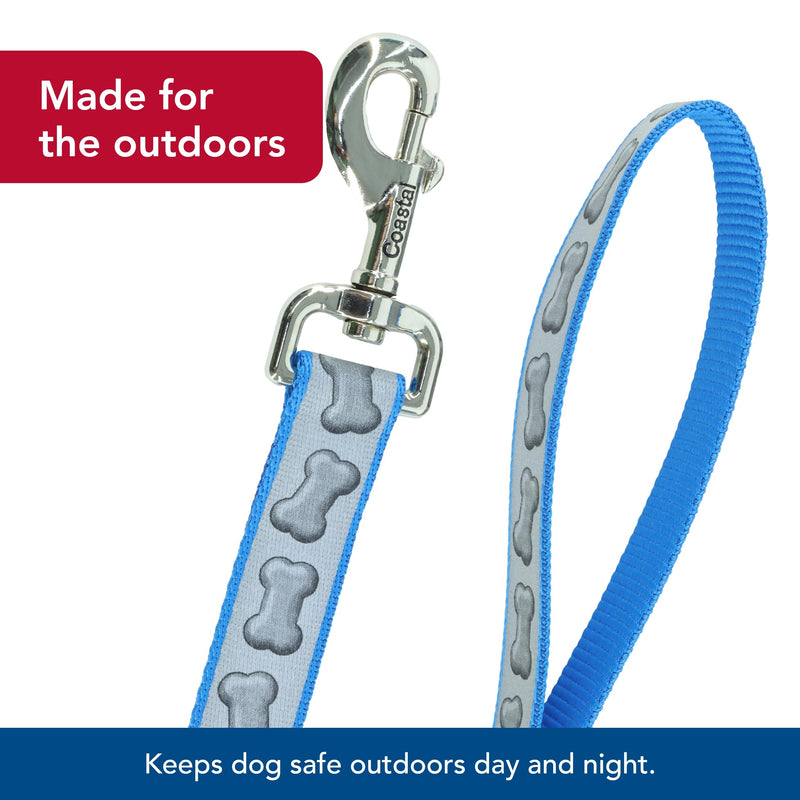 Coastal - Lazer Brite - Reflective Dog Leash, Turquoise Bones, 3/8" x 06' 3/8" x 06' (Pack of 1) - PawsPlanet Australia