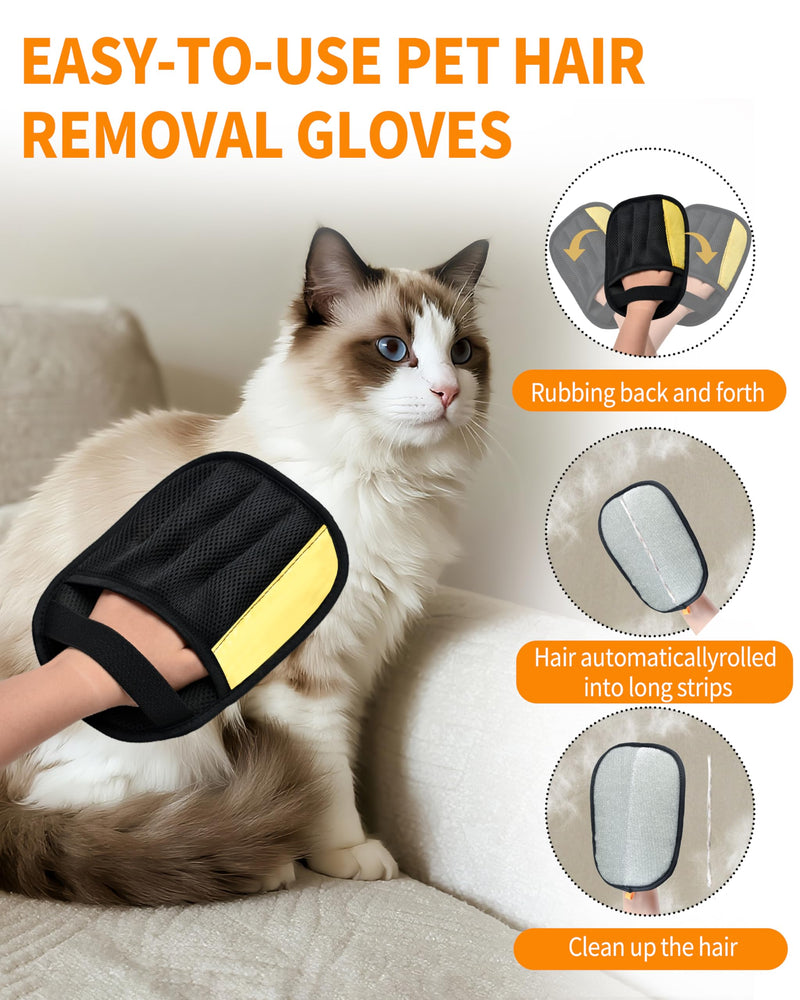 2-Pack Pet Hair Removal Gloves for Cats & Dogs, Upgraded Five-Finger Electrostatic Pet Hair Gloves, Reusable Pet Hair Remover Tool for Couch, Furniture, Clothing, Carpet, Car Seat Black-Type A - PawsPlanet Australia