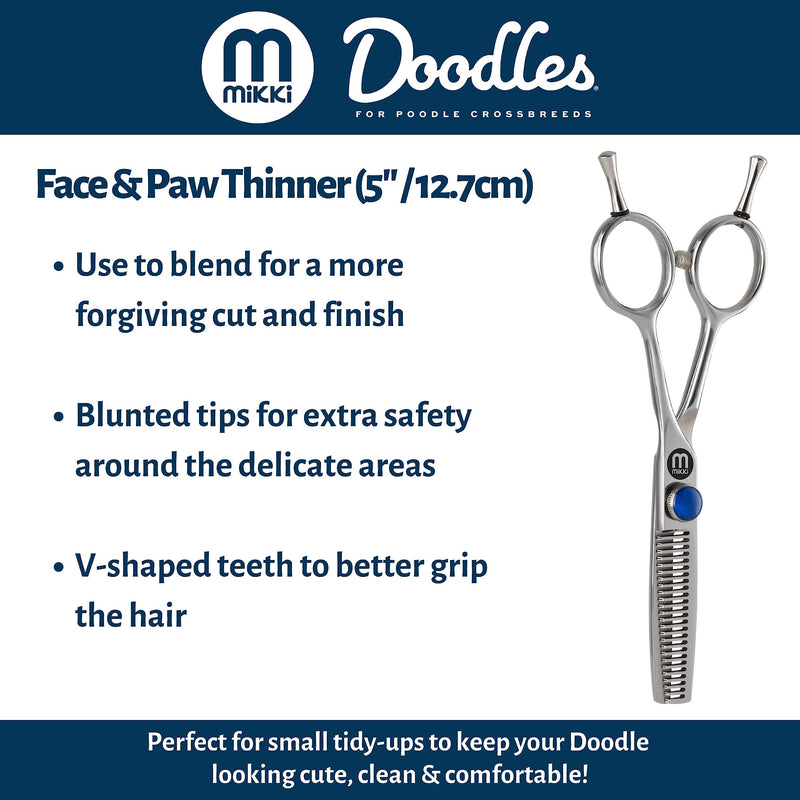 Mikki Doodle, Dog, Puppy Face & Paw Thinning Scissors, Sharp & Durable Semi-Convex Blade, V-Shaped Teeth, Blunted Safety Tips, Adjustable Tension Screw for Control and Precision, 12.7cm (5”) - PawsPlanet Australia