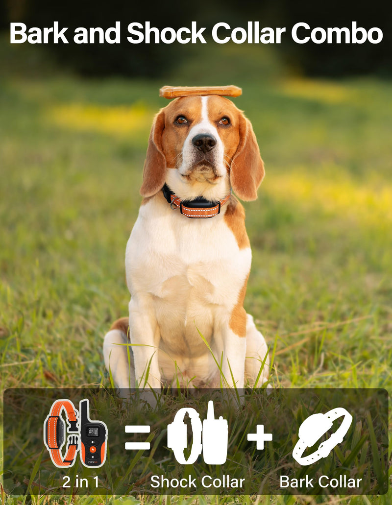 PaiPaitek Bark Activated Shock Collar with Remote - Automatic Bark and Training Collar Combo 3300ft Range, Bark Shock Collar for 40-150lbs Medium Large Dogs - IPX7 Waterproof Orange