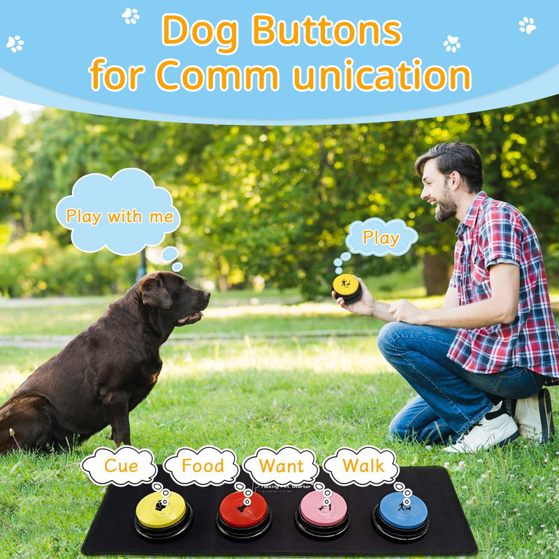Set of 4 Dog Communication Button Set Recorable Button Dog Talking Button HD Sound 30s Pet Talking Button with Non-Slip Mat,50 Pet Training Stickers Teach Your Beloved Pets to Speak 6 pack - PawsPlanet Australia