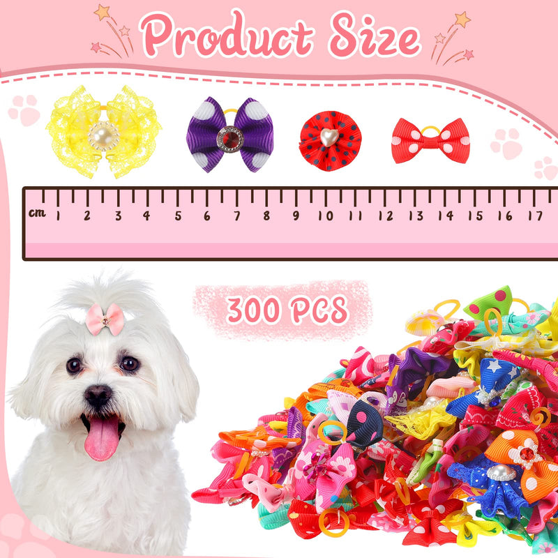 Reginary 300 Pack Dog Bows Grooming Cute Dog Hair Bows Girl with Rubber Bands Small Puppy Bowknots Colorful Hair Accessories for Puppies Pets Gift Classic Style - PawsPlanet Australia