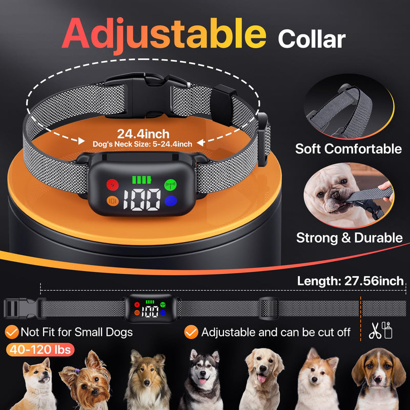 Shock Collar for Dogs, Rechargeble Dog Shock Collar with Remote Control for Medium Large Dogs 40-120lbs, IP68 Waterproof Dog Training Collar with Beep Vibration and Static Black