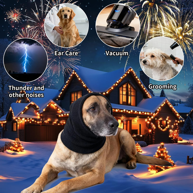 3 Pack Dog Calming Ear Cover for Small, Medium, Large Sizes, Soft & Stretchy Pet Anxiety Relief Hoodie Dog Cat Ear Muffs Noise Reducing for Thunder,Fireworks,Grooming Drying (Black) Black