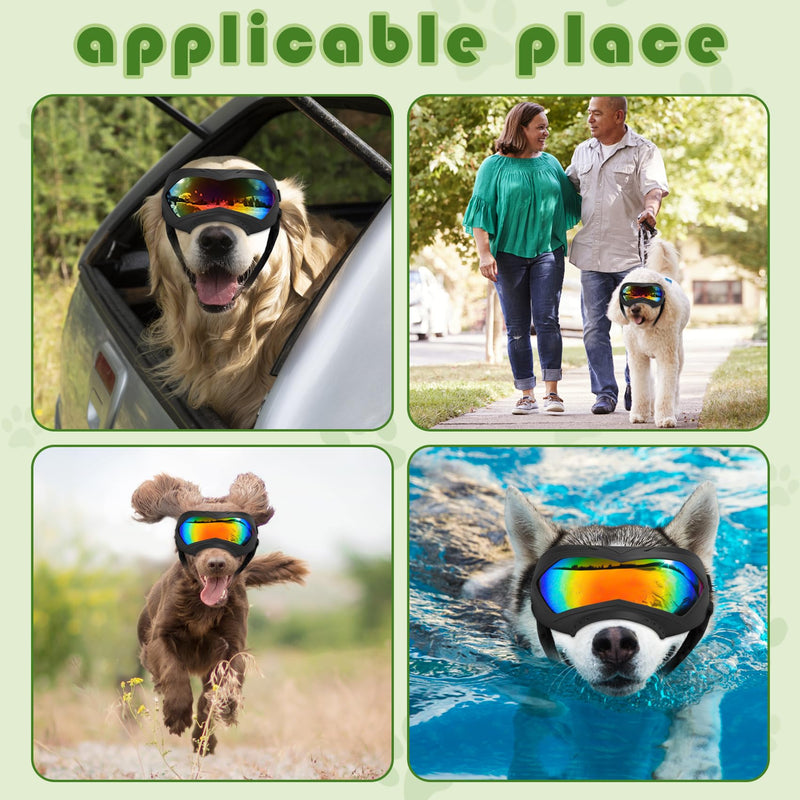 Dog Sunglasses, Dog Goggles for Large and Medium Breed with Adjustable Strap, UV Protection, Windproof, Waterproof, Dustproof and Snowproof, Dogs Eyes Protection, Wide Snout Rest, Soft Frame, Black A Black Frame+Color Lens - PawsPlanet Australia
