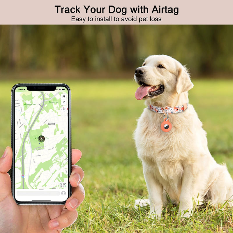 Dog Collar and Leash Set with AirTag Holder,Adjustable Dog Collars with Quick Release Metal Buckle,Flowers Patterns with Soft Padded for Small Medium Large Dogs Orange flower Set-M - PawsPlanet Australia