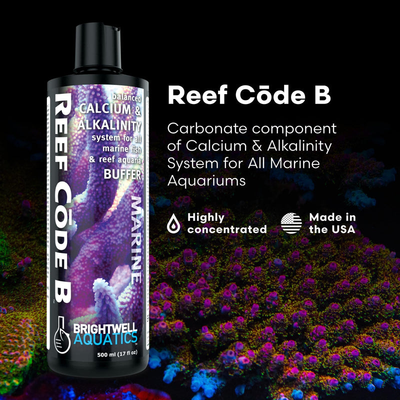 Brightwell Aquatics - Reef Code B - Balanced Calcium & Alkalinity System Water Conditioner - For All Saltwater Marine Fish & Reef Fish Tanks - Aquarium Water Treatments, 16.9 fl oz 500-ml - PawsPlanet Australia