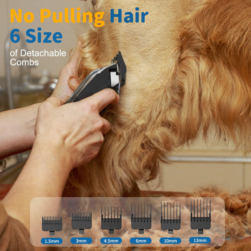Dog Clippers Professional for Thick Hair,LED Power Display, Low Noise Cordless Dog Grooming Clippers,Rechargable Pet Shaver Trimmer with Sharp Blade/6 Guide Combs for Dogs Pets and Animals - PawsPlanet Australia