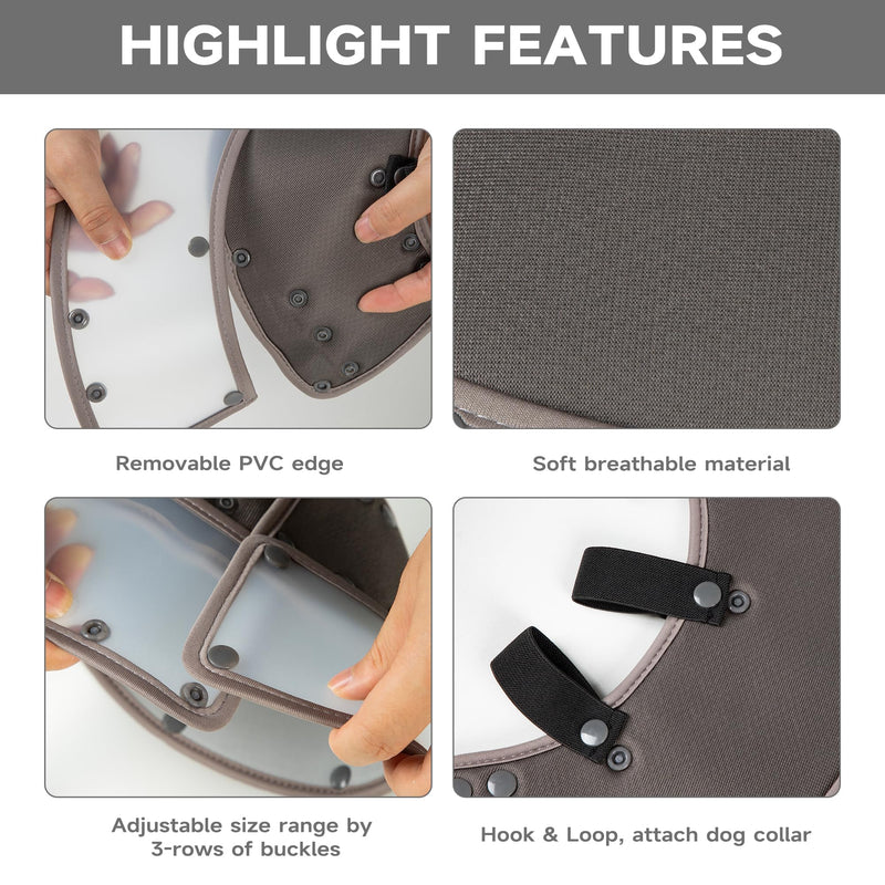 Soft Dog Cone Collar After Surgery,Clear Padded Collar,E-Collars for Dogs to Prevent Licking Wound, Adjustable Dog Recovery Collar for Large Medium Small Dog,Elizabethan Collar L L(Neck Girth 13.7"-16.9"Collar Depth 10.4") Grey - PawsPlanet Australia