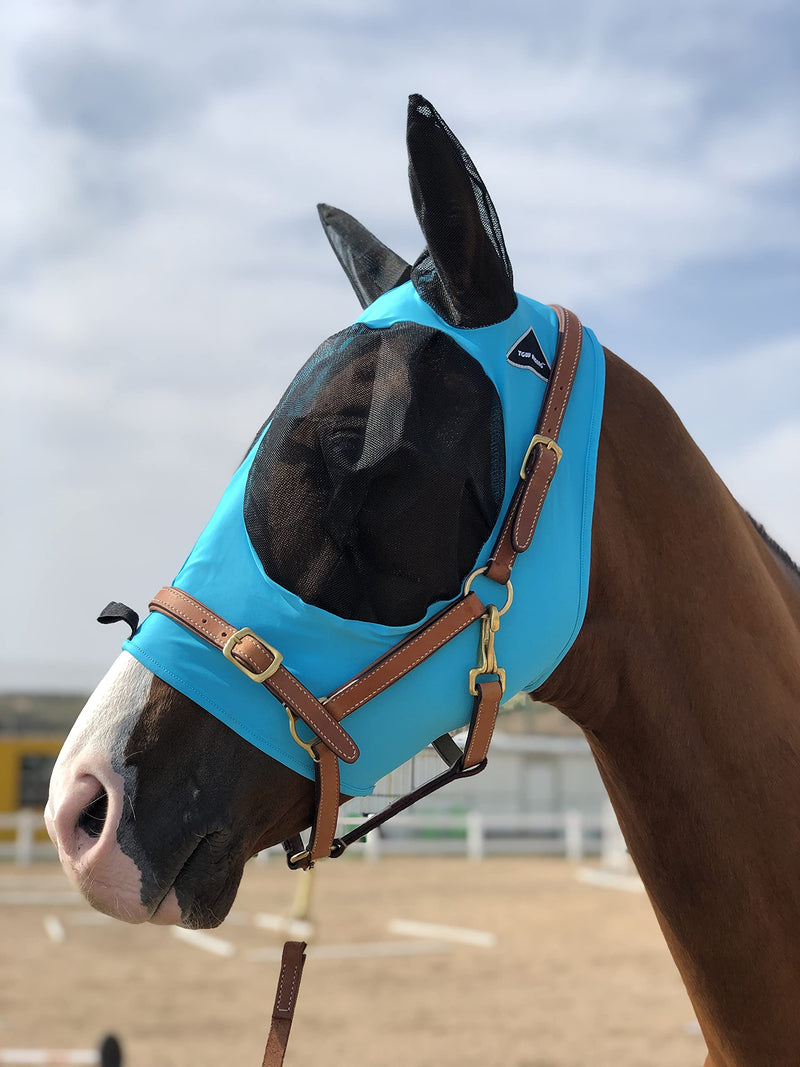 Horse Fly Mask Super Comfort Horse Fly Mask Elasticity Fly Mask with Ears We Only Make Products that Horses Like… (Pacific Blue, M) Pacific Blue