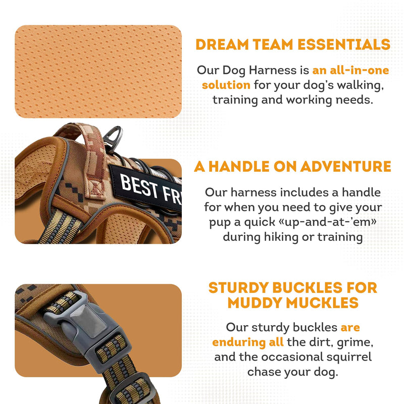 Tactical Dog Harness With Handle, X-Large, Desert Camouflage 900D Nylon Vest. No Pull Breathable Harness With Adjustable Straps and Quick-Release Buckles - PawsPlanet Australia