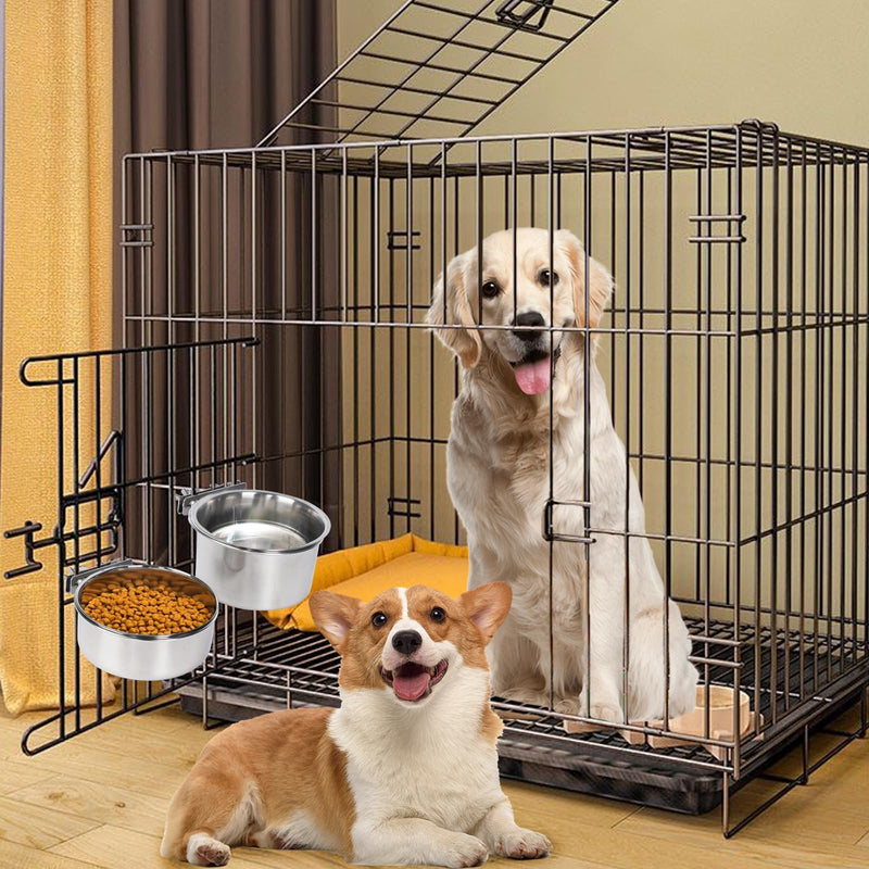Dog Crate Water Bowl No Spill, 2 Pack Stainless Steel Large Dog Bowls, Hanging Dog Kennel Water and Food Bowls for Crate Cage，Metal Feeder Dish Coop Cup for Medium Large Dogs Pets - PawsPlanet Australia