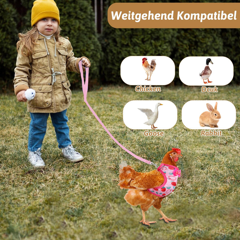 2 Pcs Adjustable Chicken Harness and Leash Set, Comfortable Chicken Vest Elastic Hen Vest with Strawberry Pineapple Print for Small Pets Duck Goose Hen Training Walking Supplies - PawsPlanet Australia
