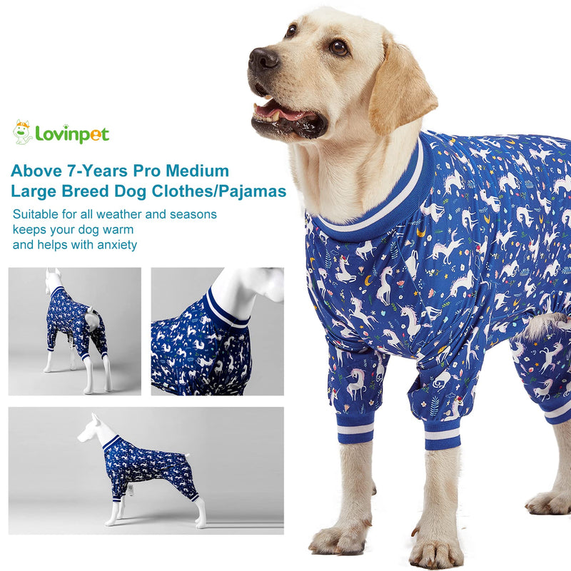 LovinPet Large Dog PJS Clothes: Wound Care/Post Surgery Mastiff Shirt, Lightweight Stretchy Knit Dog Pajamas, Mermaids & Unicorns Blue and White Print, Mastiff Pajamas, Pet PJ's/Medium Medium - PawsPlanet Australia