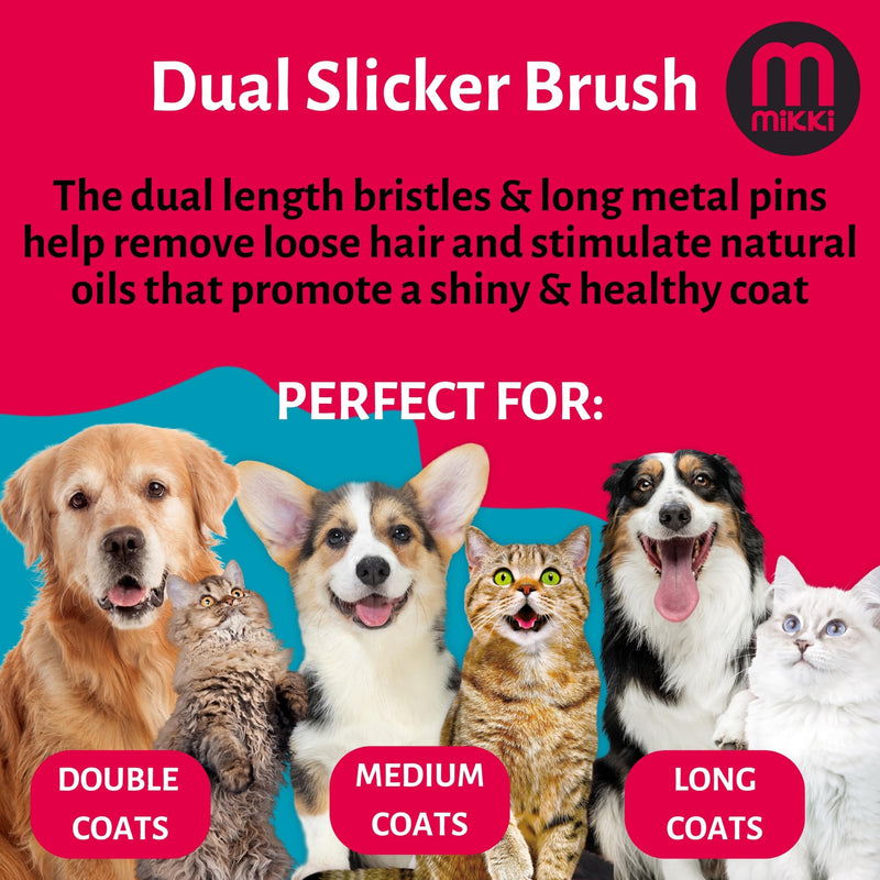 Mikki Dog, Cat Dual Slicker Brush Remove Knot, Tangle -2 sided -Nylon and Ball Pin for Small-Med Pets - PawsPlanet Australia