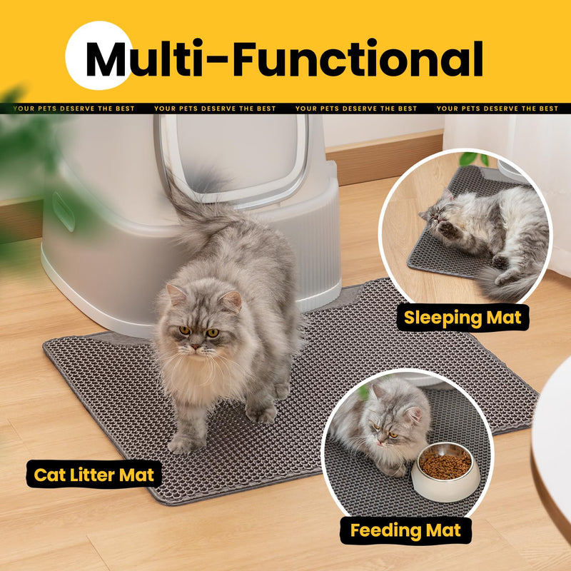Cat Litter Mat Litter Trapping Mat,Premium Double Layer Waterproof Kitty Litter Mat,Honeycomb Design for Scatter Control,Easy to Clean Cat Mats for Litter Box?Grey,Medium,25"x15"? - PawsPlanet Australia