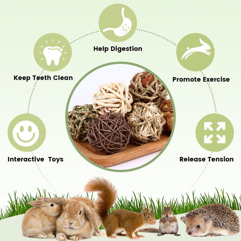 Bunny Chew Grass Balls, Rolling Chew Toys for Small Animals, Improving Dental Health, Natural Chew Grass Toys for Rabbits, Guinea Pigs, Chinchillas, Hamsters, Mice (8 Pcs) Styles-2