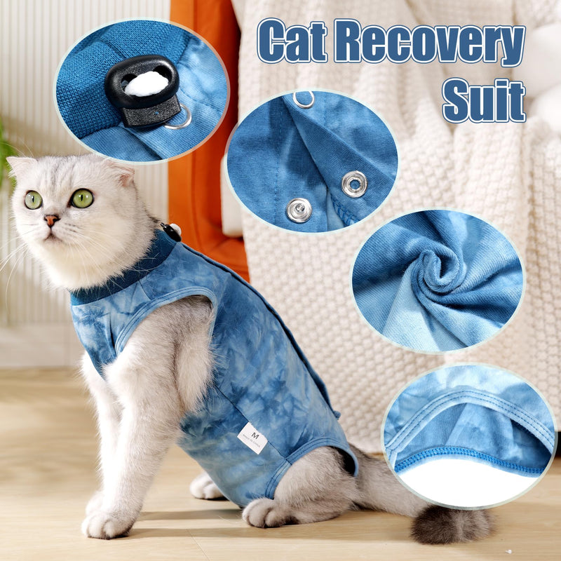 Cat Recovery Suit for Male and Female Surgical Post Surgery Soft Cone Onesie Tie Dye Cats Shirt Clothes Neuter Licking Protective Diapers Outfit Cover Kitten Spay Collar Alternative(Navy Blue, M) Medium Navy Blue