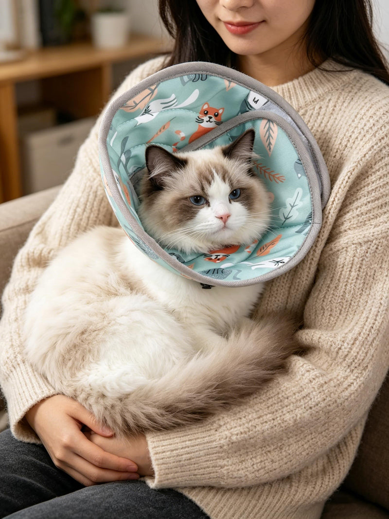 Soft Cat Neck Brace, Adjustable Cat Neck Brace for Post-Surgery, Anti-Bite Safety Protective Collar Prevents Wound Licking, Soft Cat Collar for Cats and Puppies (S) S