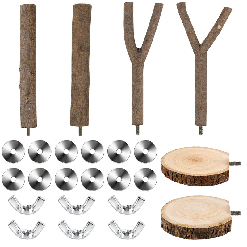 6 PCS Bird Perch Set, Natural Birch Wood Straight & Forked Perches with Platforms for Parakeets, Cockatiels, Conures, Lovebirds - Cage Accessories for Climbing & Exercise BMU6