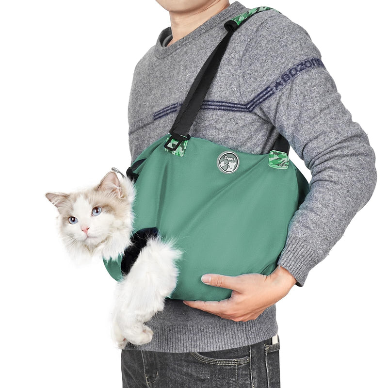 Supet Cat Carrier Soft, Large Cat Carrier Pouch for Vet Visits, Breathable Cat Sling Carrier for Cutting Nails, Grooming, Travel, Medication, Pet Carrier for Cats, Cat Restraint Bag (Green,M) M: 8.8Lbs Green