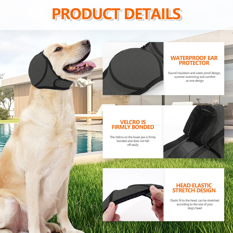 Dog Snood Swim Ear Protectors, Comfort Dog Ear Muffs Noise Protection, Waterproof Adjustable Cat Ear Shower Wrap, Pet Snood Ear Covers for Anxiety Relief,Swimming,Grooming (Gray, L) Gray