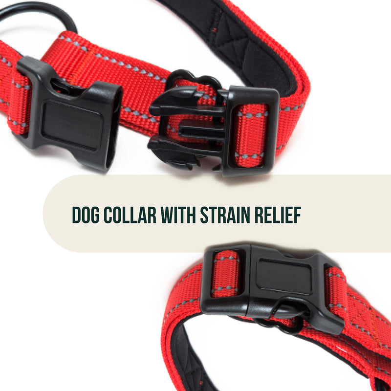 Happilax Adjustable Dog Collar - Reflective Padded Collar with Strain Relief for Small Dogs - Buckle Collar - Neck Size 12-14 inches - Red Color XS