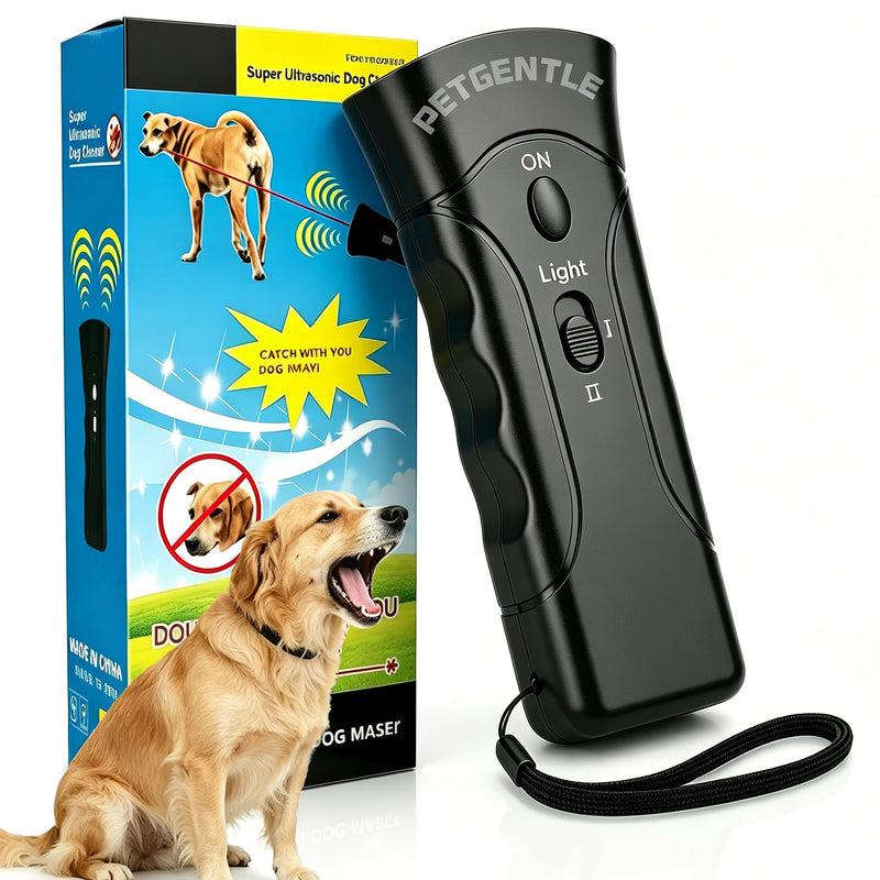 Ultrasonic Pet Trainer - 2-in-1 Handheld Dog Repeller & Behavior Assistant with 2 Adjustable Intensity Levels & LED Flashlight, Safe and Effective for Indoor & Outdoor Use