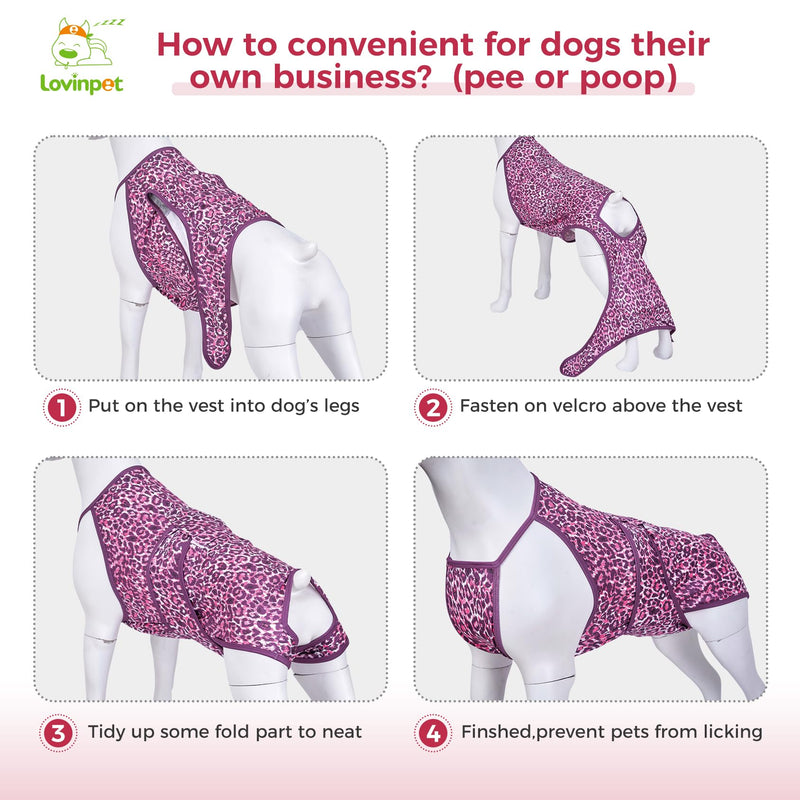 LovinPet Dog Recovery Suit for Large Medium Dogs - Professional Large Dog Recovery Suit,Post-Operative Vest E-Collar Alternative,Legs Without Coverage Design, Leopard Print Style, Pink,XXXL 3XL - PawsPlanet Australia