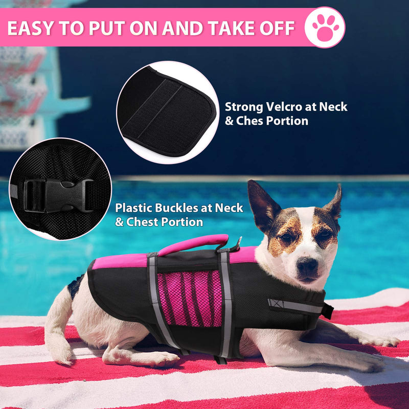 Queenmore Small Dog Life Jacket, Adjustable Pet Life Vest for Small and Medium Dogs with High Buoyancy, Rescue Handle, Reflective Bands for Boating, Canoeing, Swimming X-Small Pink