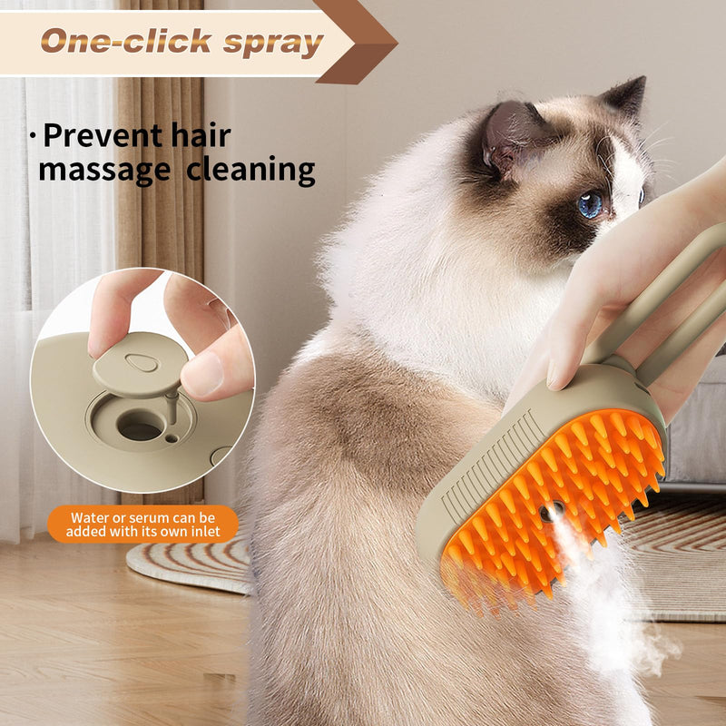 Steam Brush for Cats & Pets - 3 In 1 Steamer for Grooming, Deshedding, and Taming Animal Fur (Brown) Brown - PawsPlanet Australia