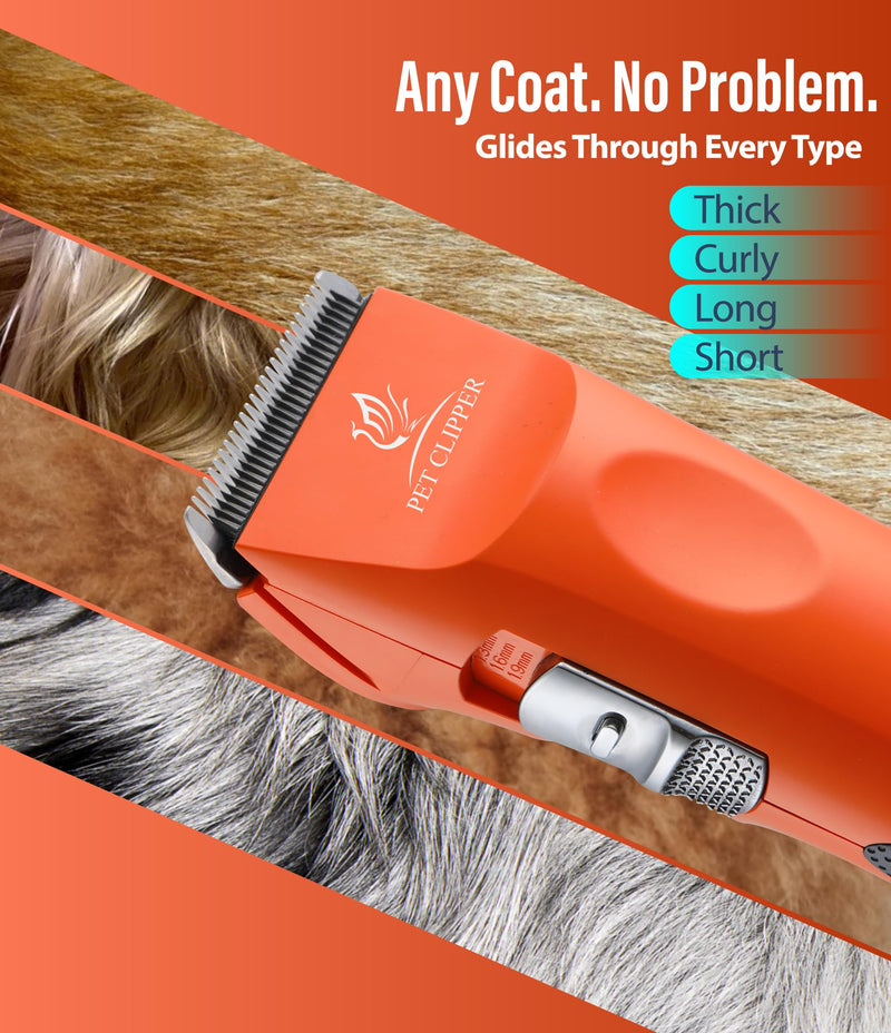 Professional Dog Grooming Clippers with 17H Runtime & Replaceable 440C Blade, 5-Speed Low Noise Electric Dog Shaver for Thick, Matted, Curly Hair, Cordless Clipper for Groomer & Home Use, Orange Clipper+10FC Blade - PawsPlanet Australia