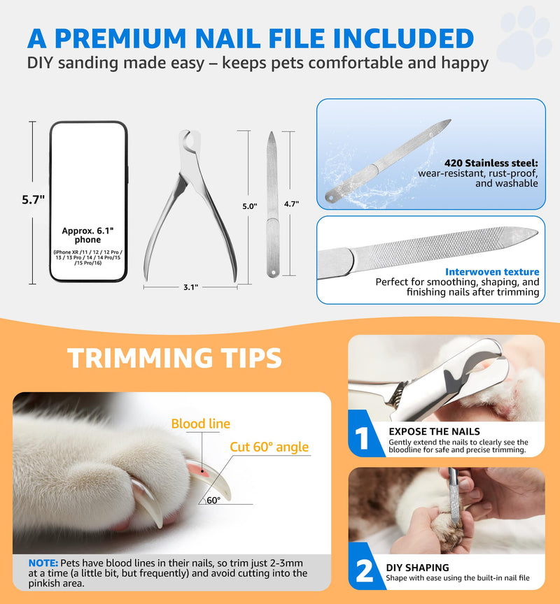 Pet Nail Clippers for Large Dogs, Wide-Opening Dog Nail Trimmer with All-Steel Material Sharp Durable Blades Built-in Spring, Professional Grooming Tool with Free Nail File for All Dogs & Cats - PawsPlanet Australia