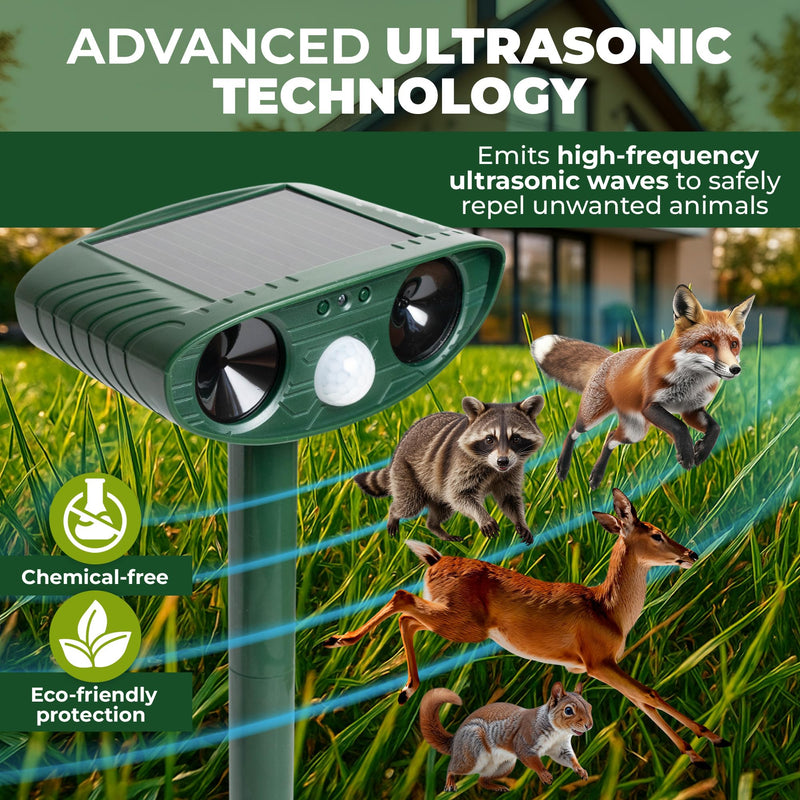 Upgraded Solar Ultrasonic Animal Repellent Outdoor (Pack 2pcs) - Cat Repellent Outdoor, Squirrel, Deer, Raccoon, Pest Repeller - Keep Skunk Away Motion Detection with Flash Light for Yard Garden Lawn 2 - PawsPlanet Australia