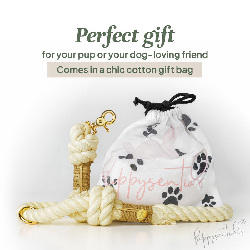 Braided Cotton Rope Dog Leash for Medium & Large Dogs – Enjoy Tangle-Free Walks with Soft Comfortable Grip & Reliable Control – Durable for Daily Walks, Training & Special Moments - Warm Cream - PawsPlanet Australia