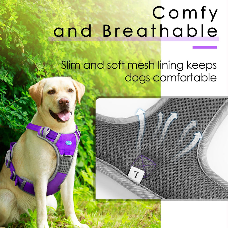 ThinkPet No Pull Harness Breathable Sport Vest with Handle-Dog Harnesses Reflective Adjustable for Medium Large Dogs Purple M(Chest:15"-28") - PawsPlanet Australia