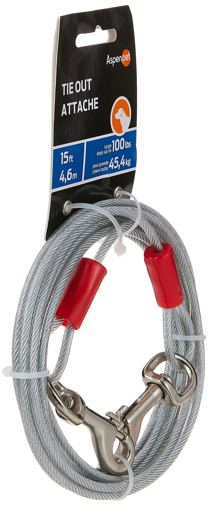 Petmate Heavy Duty Vinyl Tie Out Cable - Clear Break Strength 2000 Lbs -15 Ft Cable, Silver 15-Feet - PawsPlanet Australia