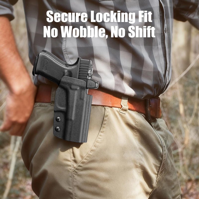 OWB Kydex Holster for Glock 19/19X/26/44/45 & Compatible G23/G32 Gen3-4, Fits MOS Models, Optic-Ready Open-Muzzle Design, Right Hand Outside Waistband Carry, Adjustable Retention & 1.5–2.25'' Belt Fit