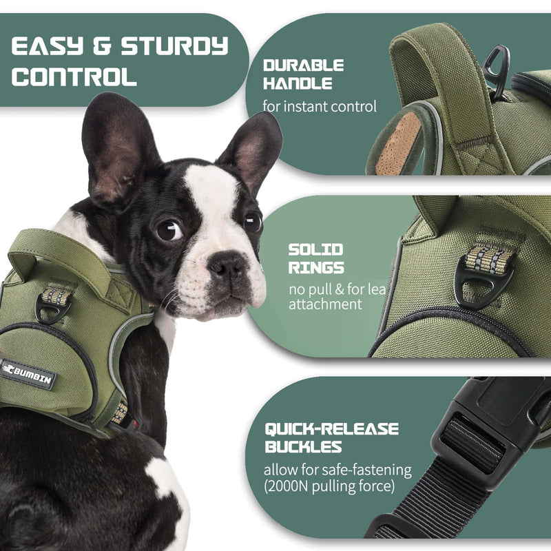 No Pull Dog Harness for Large Dogs, Adjustable No Choke Pet Vest with Dog Leash Fit Smart Reflective Pet Walking Harness for Training Easy Control Soft Handle Green L Army Green - PawsPlanet Australia