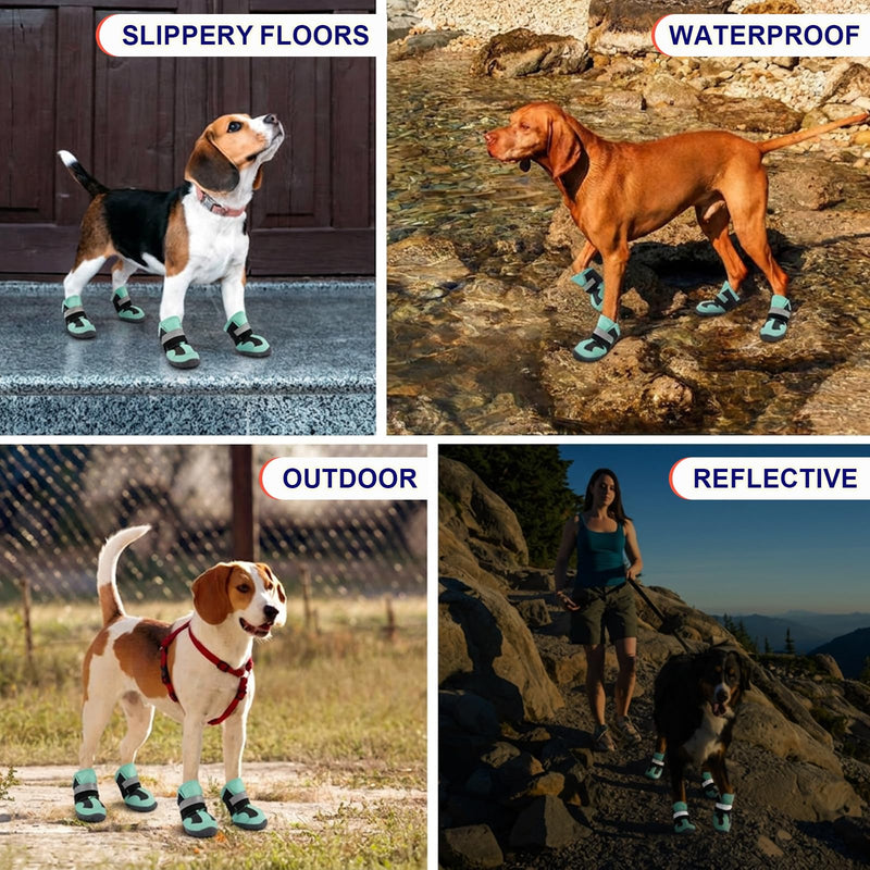 2 Breathable Small Dog Shoes for Outside, Anti-Slip Reflective Waterproof Dog Boots, Dog Rain Boots & Paw Protectorss for Winter Snow, Hot Pavement Green 3# 2.16'' (2 Boots) - PawsPlanet Australia