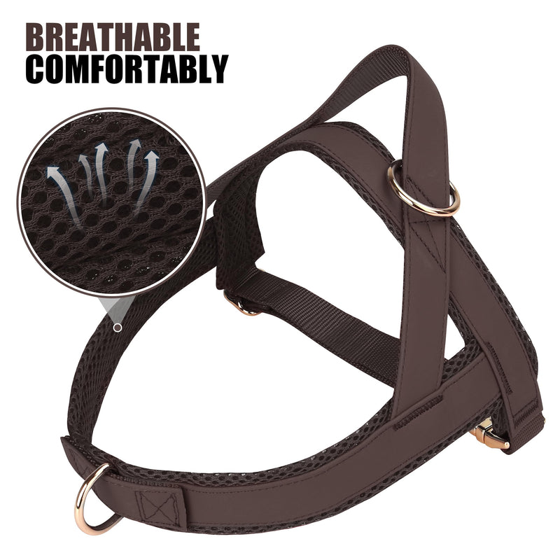 PET ARTIST No Pull Dog Harness, Soft Padded PU Leather Step in Dog Harness with Quick Release Metal Buckle, Adjustable Quick Fit Pet Strap Vest Harnesses for Medium Dogs Walking Training,Chest 22-27" M:Chest 22-27" (28.5-49.5lbs) Brown - PawsPlanet Australia