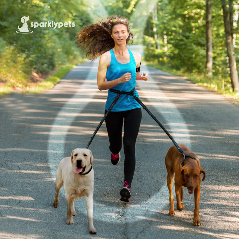 SparklyPets Hands-Free Dog Leash for Medium and Large Dogs – Professional Harness with Reflective Stitches for Training, Walking, Jogging and Running Your 2 Dogs - PawsPlanet Australia