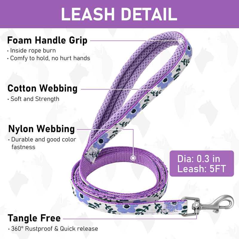 GAMUDA Small Dog Harness Collar and Leash Set, Step in No Chock No Pull Soft Mesh Adjustable Dog Vest Harnesses Plaid Reflective for Dogs Puppy Cats Kitten Rabbit (Purple Flower, S) Purple Flower - PawsPlanet Australia