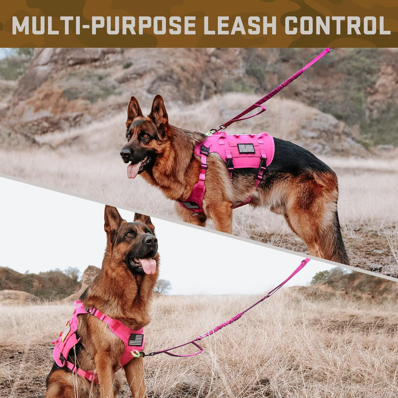 Forestpaw Pink Tactical Dog Harness for Large Dogs,Tactical Dog Collar with Bungee Leash Set,No Pull Military Dog Harness for Walking Training,Adjustable for Medium Large Dogs,Chest 21.5-45" L:Chest 21.5-45",Fit 28-140lbs Hot Pink - PawsPlanet Australia